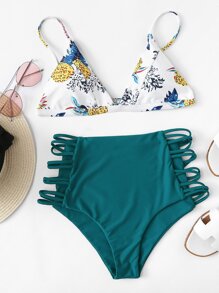 Cutout Crisscross Side Mixed & Match Bikini Set