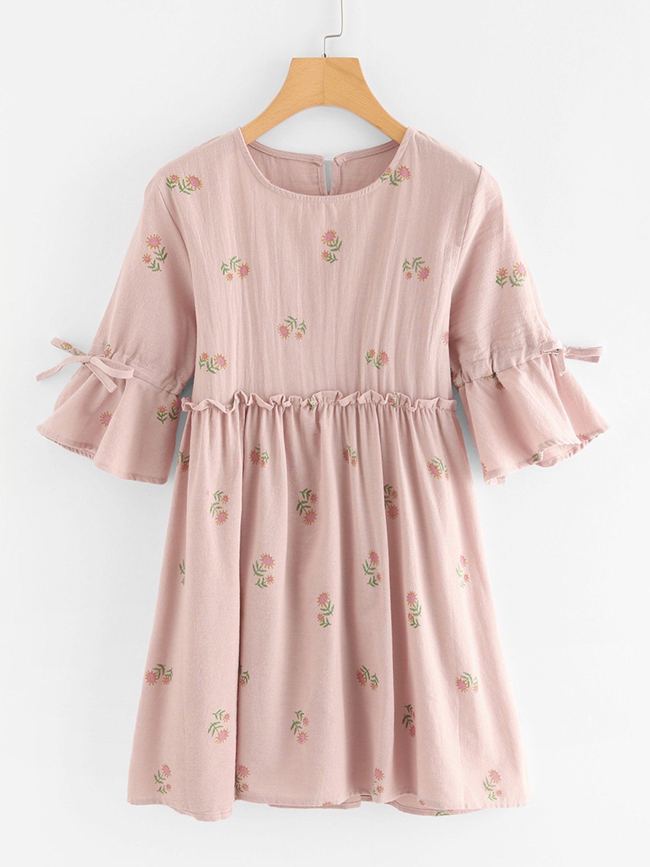 Frill Trim Floral Print Babydoll Dress kids floral frill slip dress