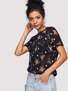 Sheer Star Pattern Tee