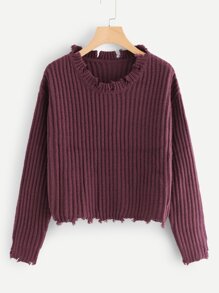 Raw Cut Rib Knit Jumper
