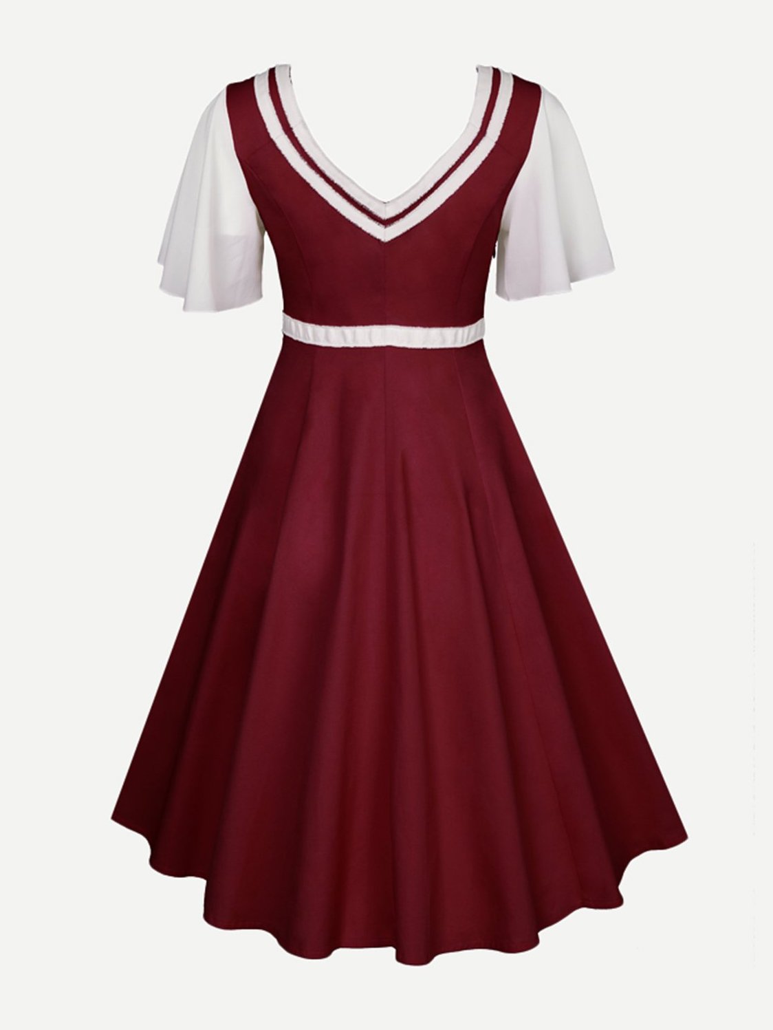 Double Breasted Stripe Neckline Dress scoop neckline stripe pencil tank dress