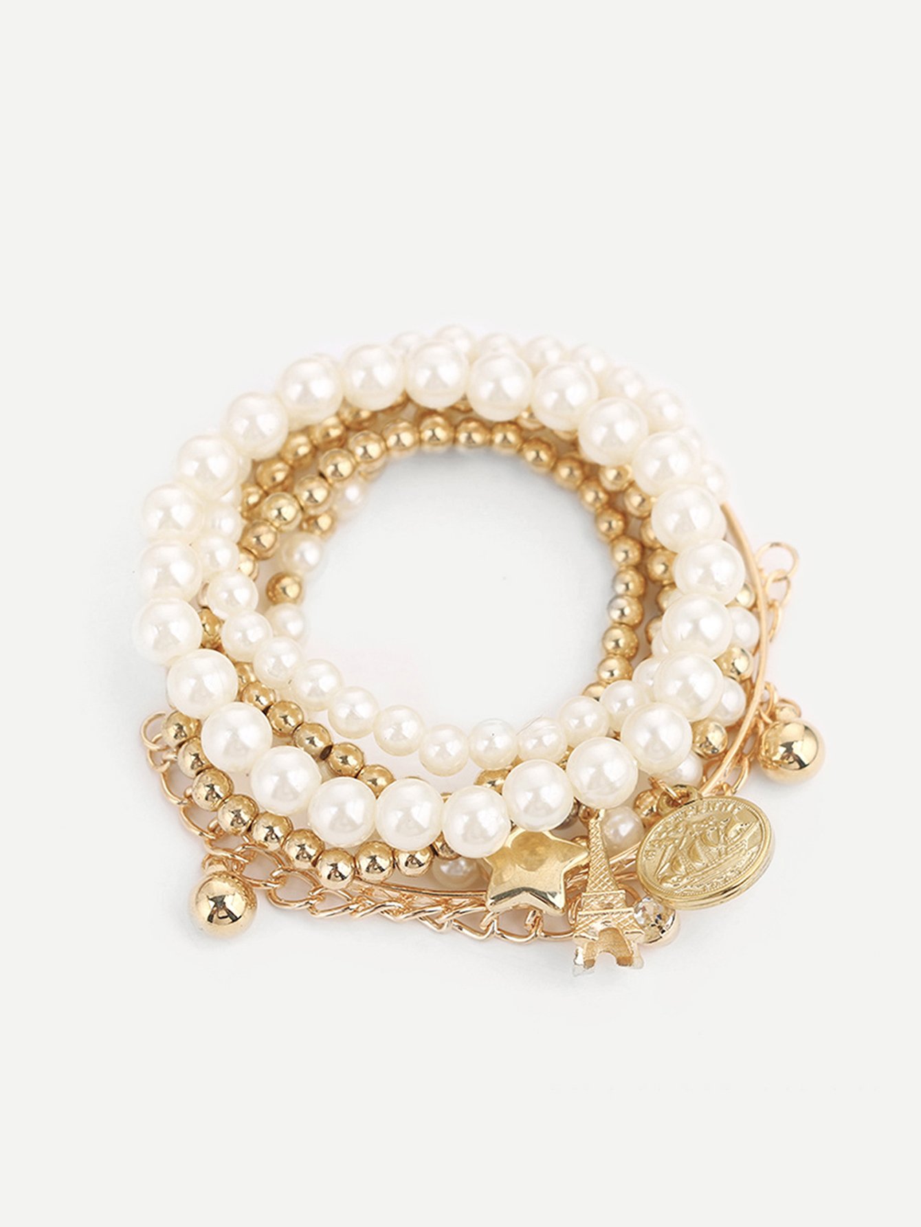Faux Pearl Beaded Bracelet Set 6pcs