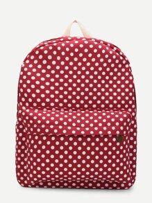 Polka Dot Print Pocket Front Backpack