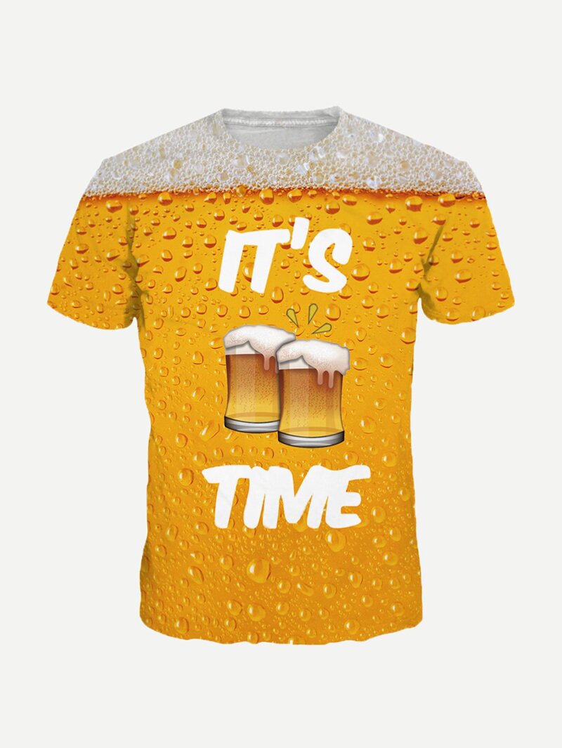 Men Letter Print Tee, Yellow