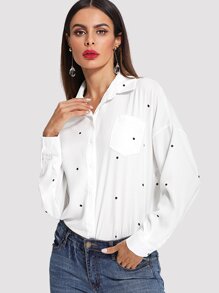 Drop Shoulder Dot Print Shirt