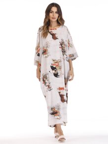 Figure & Horse Print Longline Dress