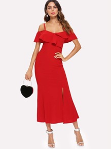 Ruffle Neck Split Side Dress