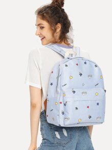 Graffiti Print Pocket Front Backpack