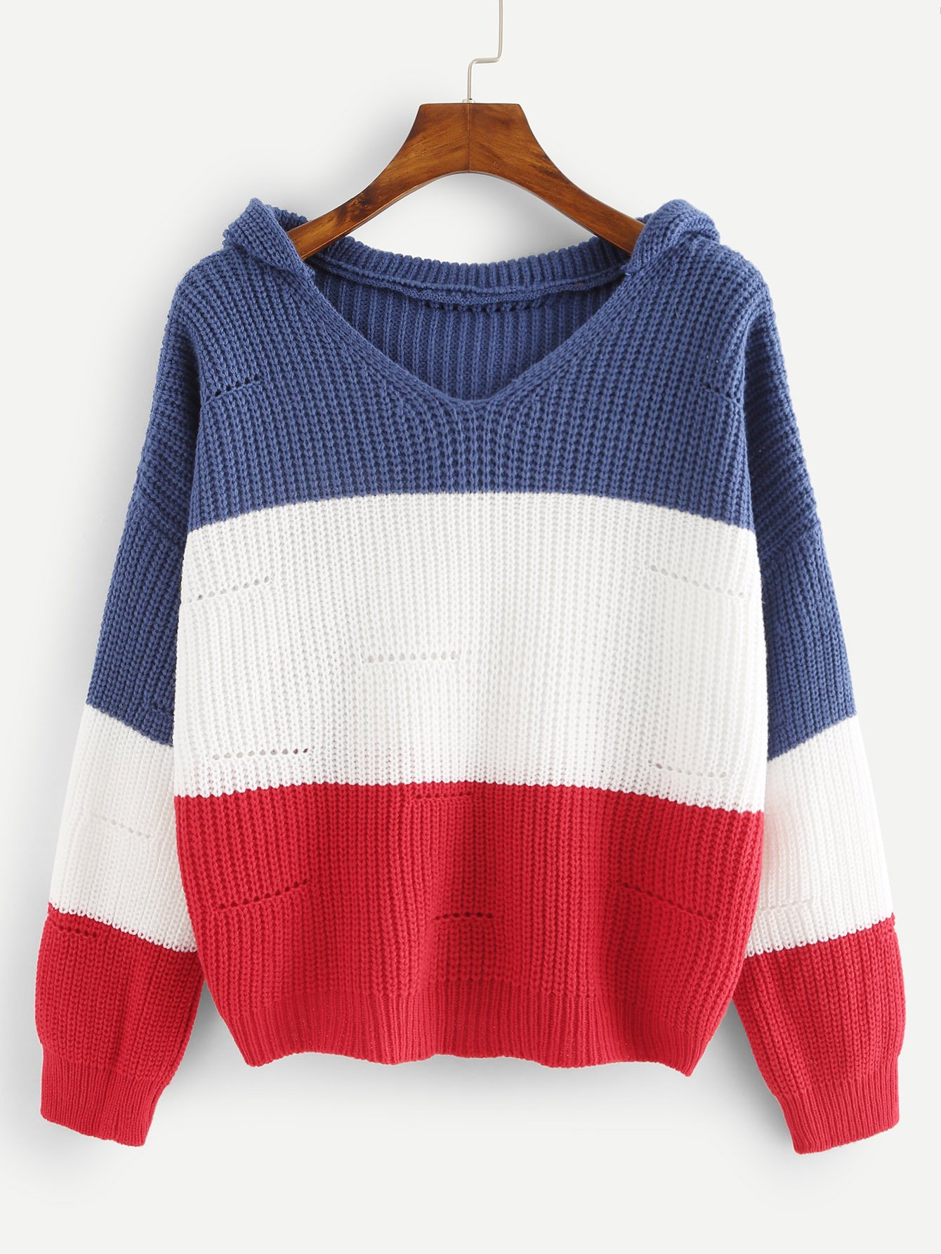 Контрастный свитер с капюшоном