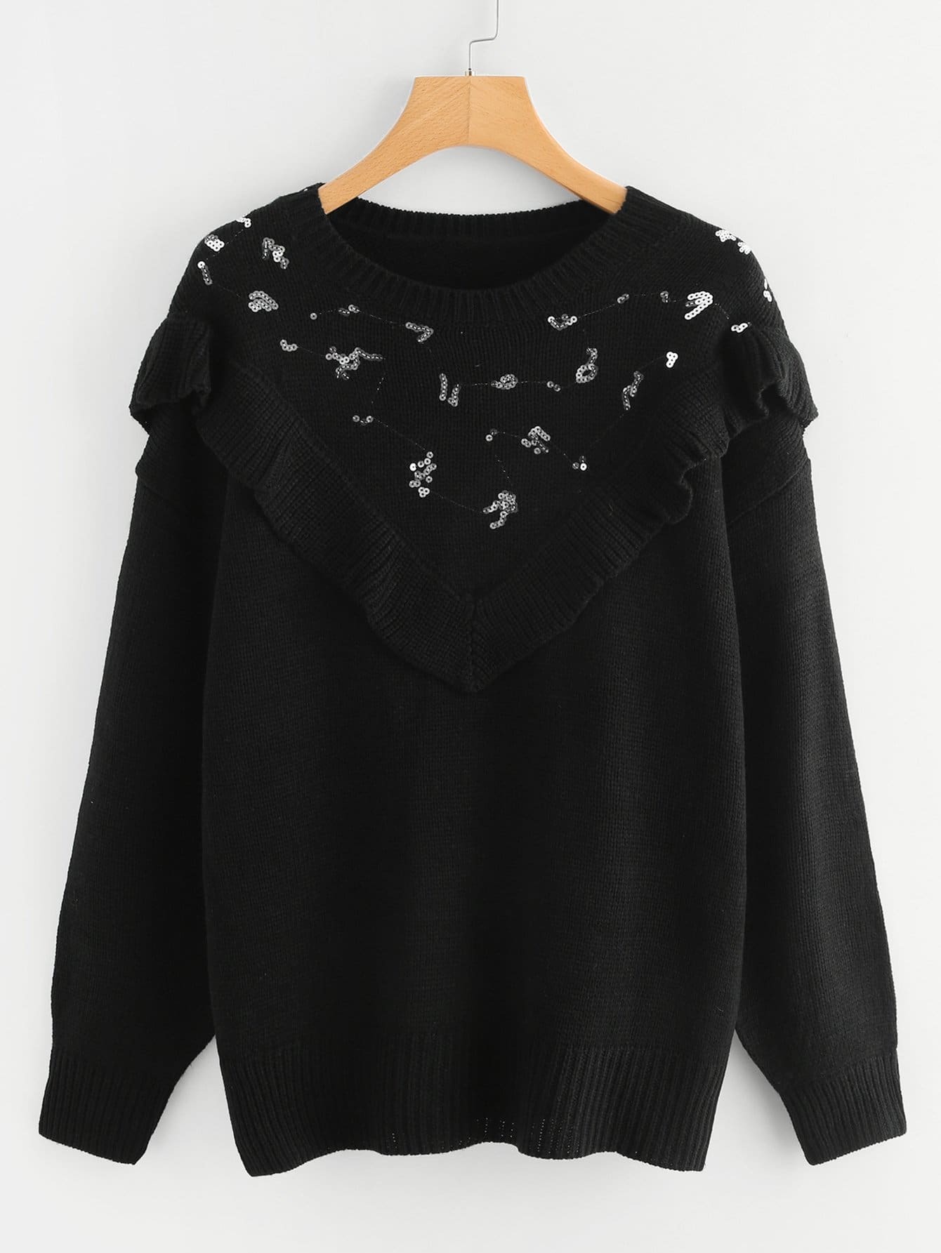 Свитер с оборками контрастный