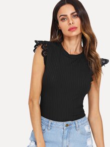 Crochet Trim Ribbed Bodysuit