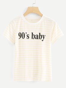 Letter Print Striped Tee