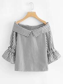 Foldover Vertical Striped Blouse