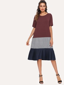 Block Stripe Ruffle Hem Dress