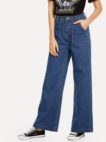 Dual Pocket Wide Leg Jeans