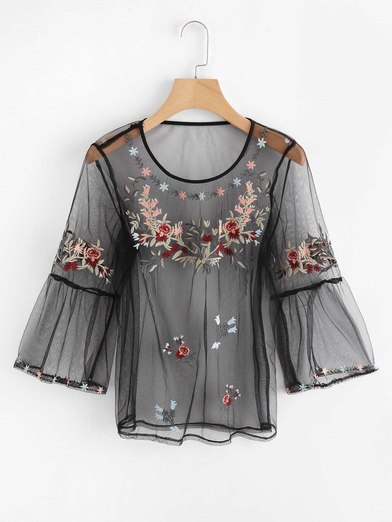 Прозрачный топ с вышивкой цветы