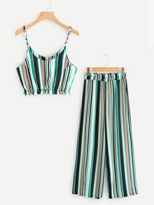 Multi Striped Crop Cami Top With Wide Leg Pants