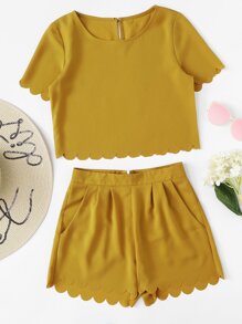 Scallop Trim Solid Top With Shorts