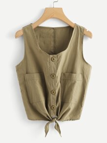 Dual Pocket Front Knot Hem Top