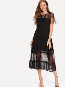Lace Panel Ruffle Dress