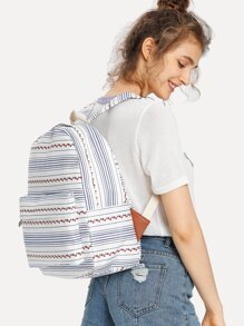 Polka Dot Print Pocket Front Backpack