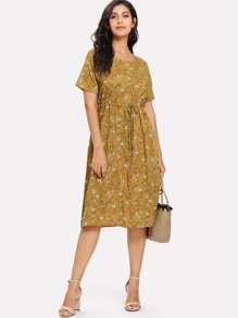 Floral Print Tie Waist Dress