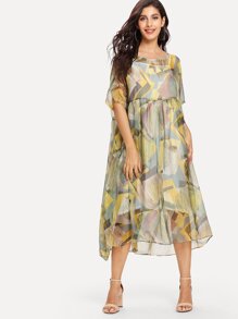 Graphic Print Chiffon Dress