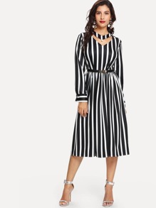 Choker Neck Stripe Dress