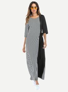 Tie Waist Stripe Contrast Longline Dress
