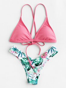 Crisscross Knot Back Mix & Match Bikini Set
