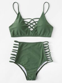 Crisscross Front Ladder Cutout Bikini Set