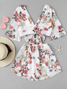 Flower Print Crop Top & Shorts Set