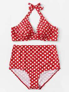 Polka Dot Halter Bikini Set