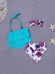 Baby Girl Paisley Print Fringe Bikini Set