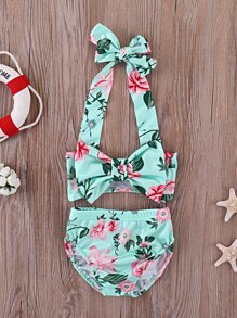Baby Girl Flowet Print Bow Bikini Set