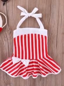 Baby Girl Striped Ruffle Hem Swimsuit
