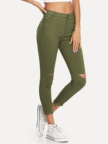 Knee Rips Frayed Hem Skinny Jeans