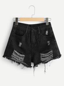 Raw Hem Ripped Denim Shorts