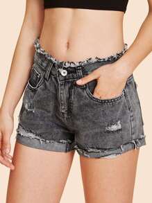 Raw Hem Ripped Denim Shorts