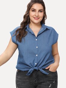 Open Front Knot Hem Blouse