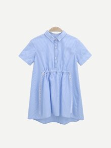 Girls Letter Tape Striped Shirt Dress