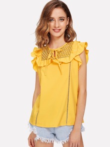 Hollow Out Ruffle Blouse