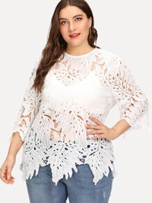 Solid Crochet Lace Sheer Top