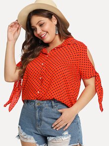 Tied Cuff Button Up Dot Shirt
