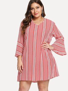 Trumpet Sleeve Mixed Striped Dress