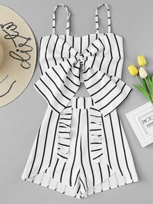 Striped Crop Cami Top With Ruffle Trim Shorts