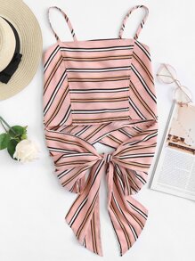 Cross Back Self Tie Striped Cami Top
