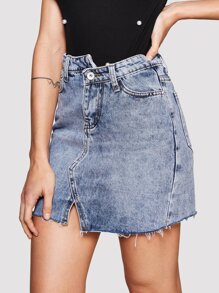 Frayed Hem Asymmetrical Denim Skirts