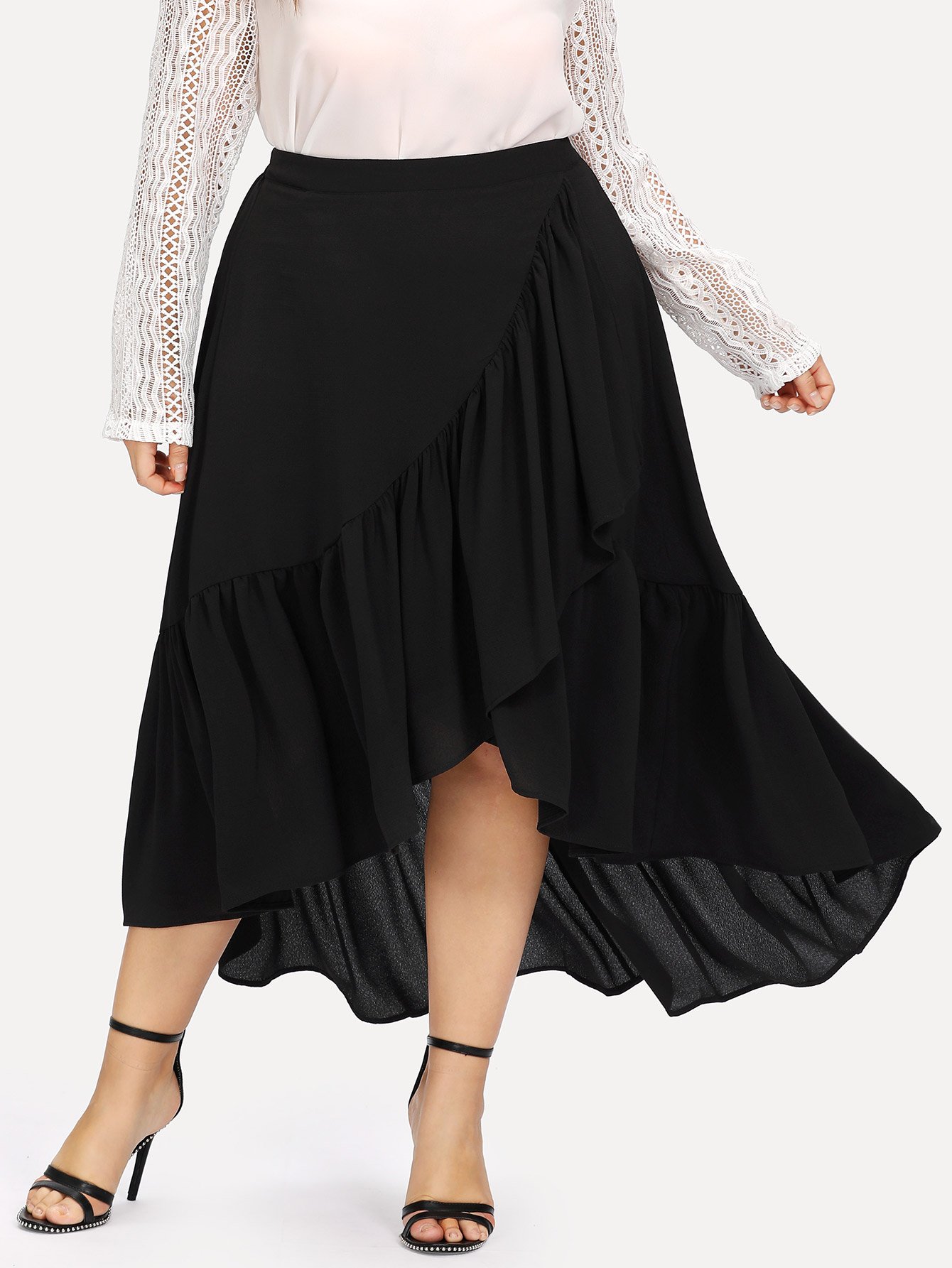 цены Slit Tiered Ruffle Hem Skirt