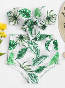 Palm Print High Waist Bikini Set